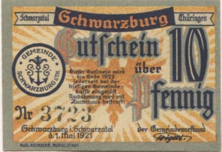 Schwarzburg - Gemeinde - 1.5.1921 - Ende 1922 - 10 Pfennig 