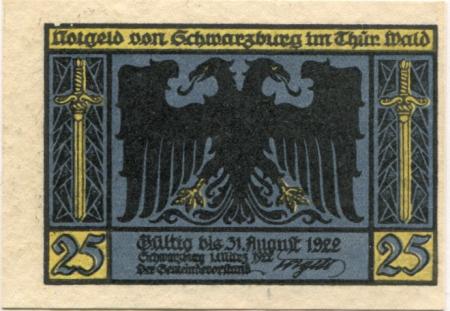 Schwarzburg - Gemeinde - 1.3.1922 - 31.8.1922 - 25 Pfennig 