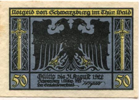 Schwarzburg - Gemeinde - 1.3.1922 - 31.8.1922 - 50 Pfennig 