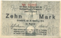 Schweidnitz (heute: PL-Swidnica) - Stadt - 28.11.1918 - 1.2.1919 - 10 Mark 