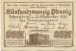 Schweidnitz (heute: PL-Swidnica) - Kreissparkasse - 25.9.1920 - 25 Pfennig 