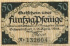 Schweinfurt - Stadt - 15.4.1918 - 1.7.1919 - 50 Pfennig 