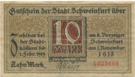 Schweinfurt - Stadt - 1.11.1918 - 1.2.1919 - 10 Mark 
