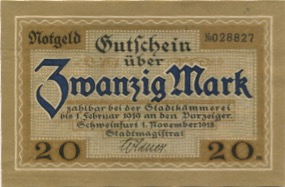 Schweinfurt - Stadt - 1.11.1918 - 1.2.1919 - 20 Mark 