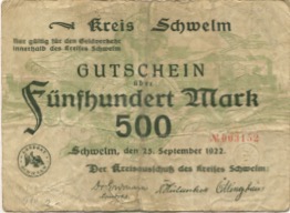 Schwelm - Kreis - 25.9.1922 - 500 Mark 