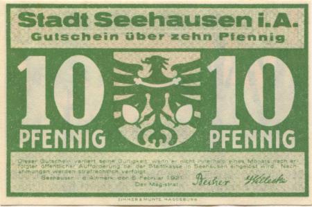 Seehausen - Stadt - 5.2.1921 - 10 Pfennig 