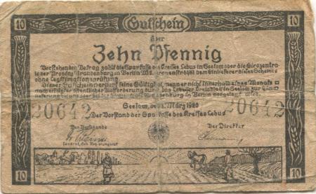 Seelow - Sparkasse des Kreises Lebus - 1.3.1920  - 10 Pfennig 