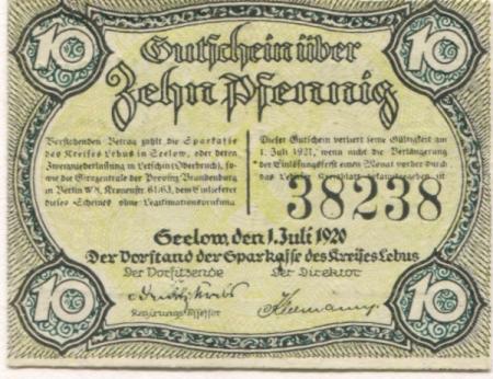 Seelow - Sparkasse des Kreises Lebus - 1.7.1920  - 10 Pfennig 