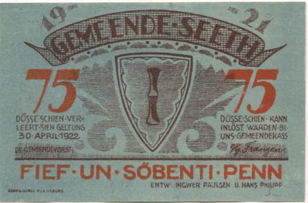 Seeth - Gemeinde - 1921  - 75 Pfennig 