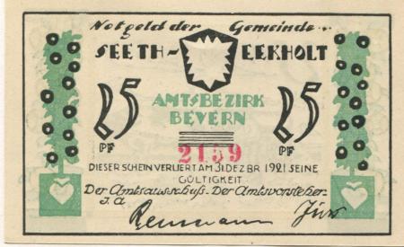 Seeth-Ekholt - Gemeinde - - 31.12.1921  - 25 Pfennig 