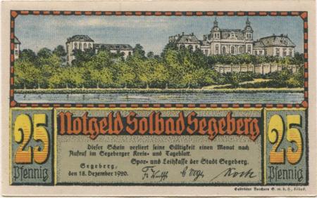 Segeberg (Bad) - Spar- und Leihkasse - 18.12.1920 - 25 Pfennig 