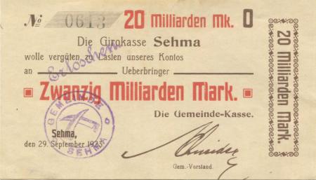 Sehma (heute: Sehmatal) - Gemeinde - 29.9.1923 - 20 Milliarden Mark 