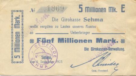 Sehma (heute: Sehmatal) - Girokasse - 11.9.1923 - 5 Millionen Mark 