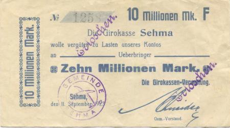 Sehma (heute: Sehmatal) - Girokasse - 11.9.1923 - 10 Millionen Mark 