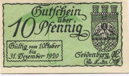 Seidenberg (heute: PL-Zawidów) - Müller, Otto, & Co - Schirmstoffabrik Ebersdorf - 1.10.1920 - 31.12.1920 - 10 Pfennig 