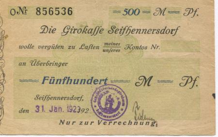 Seifhennersdorf - Gemeinde - 31.1.1923 - 500 Mark 