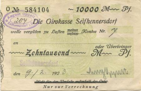 Seifhennersdorf - Oppelt, August, Schuhwaren-Fabrik - 9.2.1923 - 10000 Mark 