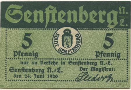 Senftenberg - Stadt - 24.6.1920 - 31.12.1921 - 5 Pfennig 