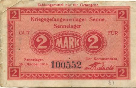 Sennelager (heute: Paderborn) - Kriegsgefangenenlager - 20.10.1916 - 2 Mark 