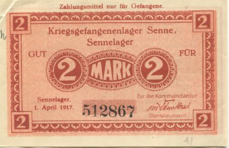 Sennelager (heute: Paderborn) - Kriegsgefangenenlager - 1.4.1917 - 2 Mark 