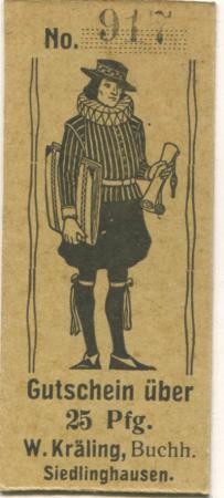 Siedlinghausen (heute: Winterberg) - Kräling, Wilhelm, Buchhandlung - -- - 25 Pfennig 