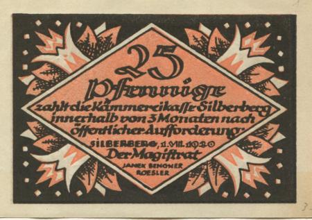 Silberberg (heute: PL-Stoszowice) - Stadt - 1.8.1920 - 25 Pfennig 