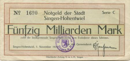 Singen - Stadt - 1.11.1923 - 50 Milliarden Mark 