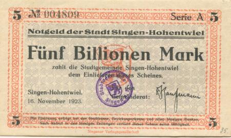 Singen - Stadt - 16.11.1923 - 5 Billionen Mark 