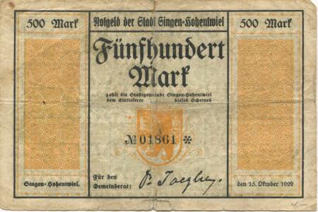 Singen - Stadt - 15.10.1922 - 500 Mark 