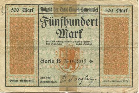 Singen - Stadt - 15.11.1922 - 500 Mark 