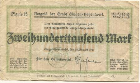 Singen - Stadt - 24.8.1923 - 200000 Mark 