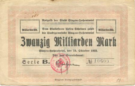 Singen - Stadt - 29.10.1923 - 20 Milliarden Mark 