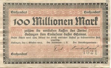 Sodingen (heute: Herne) - Amt - 1.10.1923 - 100 Millionen Mark 