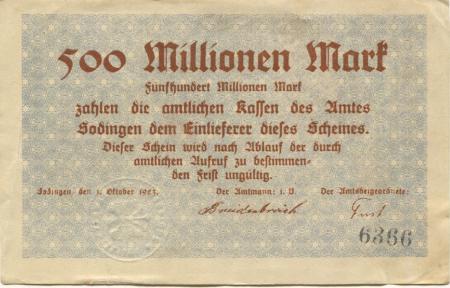 Sodingen (heute: Herne) - Amt - 1.10.1923 - 500 Millionen Mark 