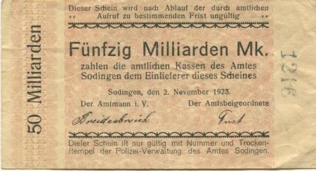 Sodingen (heute: Herne) - Amt - 2.11.1923 - 50 Milliarden Mark 