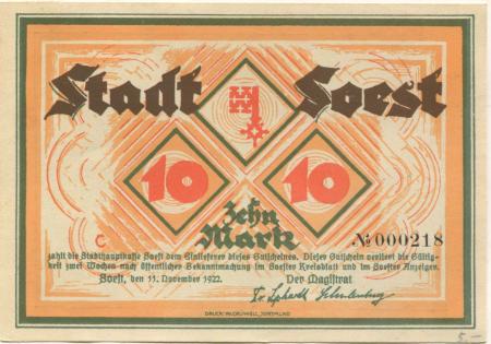 Soest - Stadt - 11.11.1922 - 10 Mark 