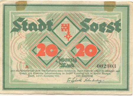 Soest - Stadt - 11.11.1922 - 20 Mark 