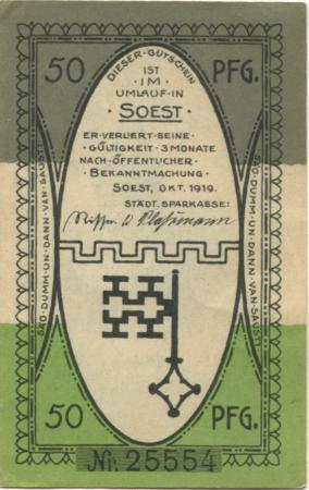 Soest - Städtische Sparkasse - Oktober 1919 - 50 Pfennig 