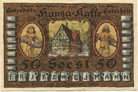 Soest - Weimann, Fritz, Hansa-Kaffe - - 31.12.1922 - 50 Pfennig 