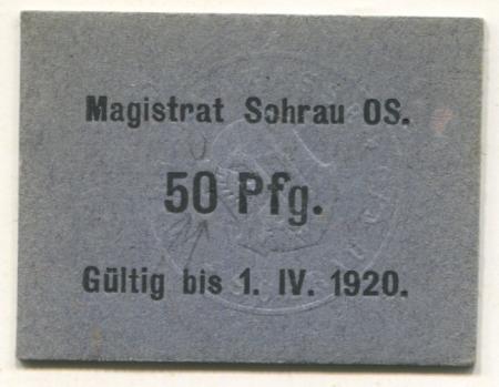 Sohrau (heute: PL-Zory) - Stadt - - 1.4.1920 - 50 Pfennig 