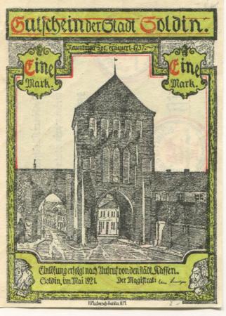 Soldin (heute: PL-Myslibórz) - Stadt - Mai 1921 - 1 Mark 