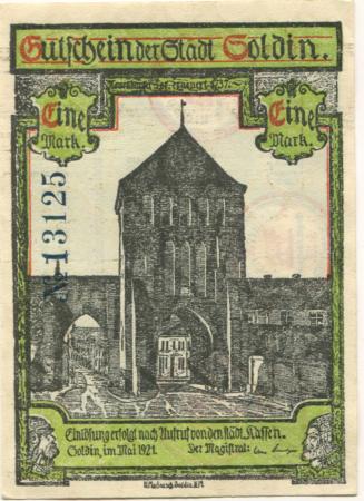 Soldin (heute: PL-Myslibórz) - Stadt - Mai 1921 - 1 Mark 
