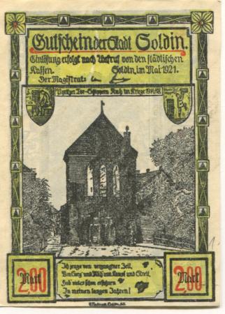 Soldin (heute: PL-Myslibórz) - Stadt - Mai 1921 - 2 Mark 