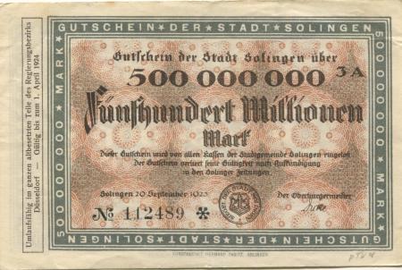 Solingen - Stadt - 20.9.1923 - 1.4.1924 - 500 Millionen Mark 