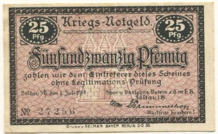 Soltau - Spar- Darlehns-Verein eGmbH - 1.7.1918 - 31.12.1919 - 25 Pfennig 