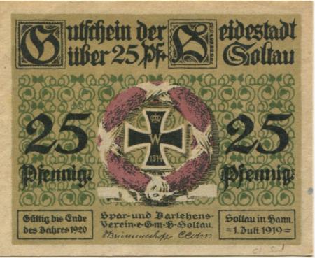 Soltau - Spar- Darlehns-Verein eGmbH - 1.7.1919 - Ende 1920 - 25 Pfennig 
