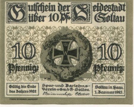Soltau - Spar- Darlehns-Verein eGmbH - 1.1.1921 - Ende 1922 - 10 Pfennig 