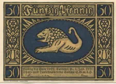 Soltau - Spar- Darlehns-Verein eGmbH - 1.1.1921 - Ende 1922 - 50 Pfennig 