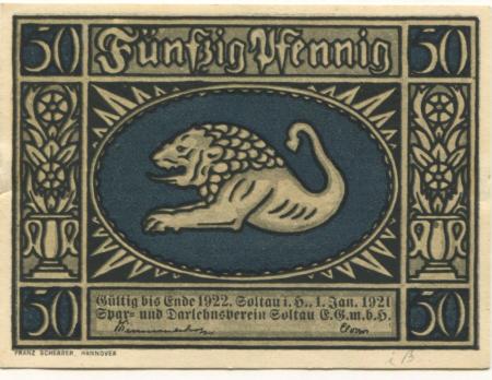 Soltau - Spar- Darlehns-Verein eGmbH - 1.1.1921 - Ende 1922 - 50 Pfennig 