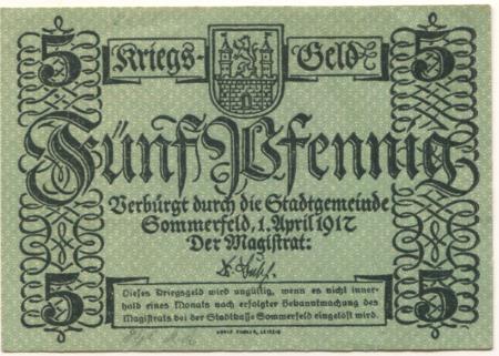 Sommerfeld (heute: PL-Lubsko) - Stadt - 1.4.1917 - 5 Pfennig 